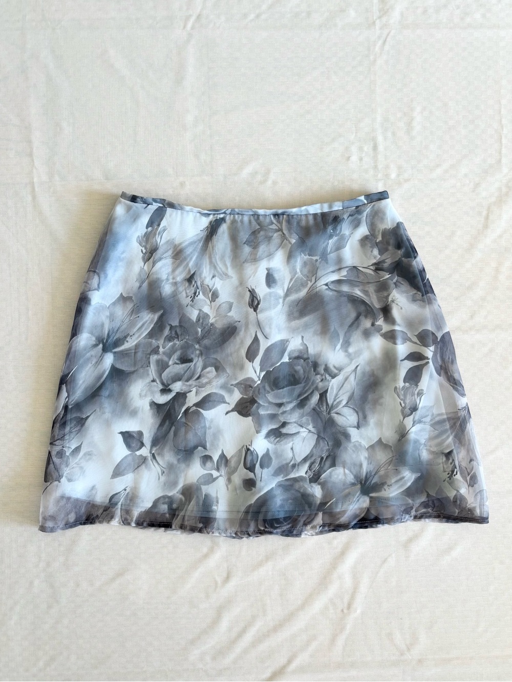 vintage Necessary Objects blueish-gray & mesh floral mini skirt
